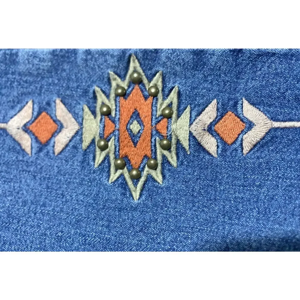 Denim 24/7 Women's Embroidered Blue Stretch Jeans Size 18W Cotton Spandex